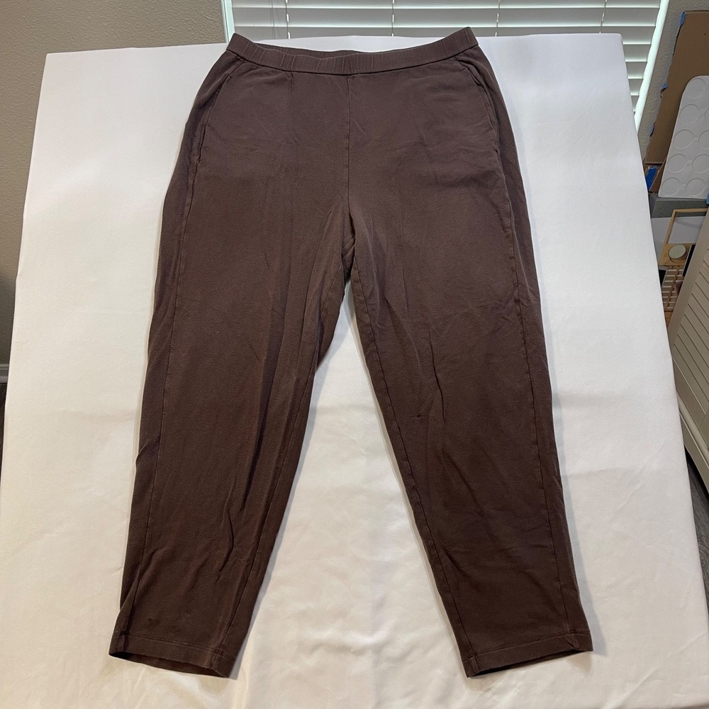 Eileen Fisher Petite PL Brown Tencel Organic Cotton Pull On Ankle Pants Women